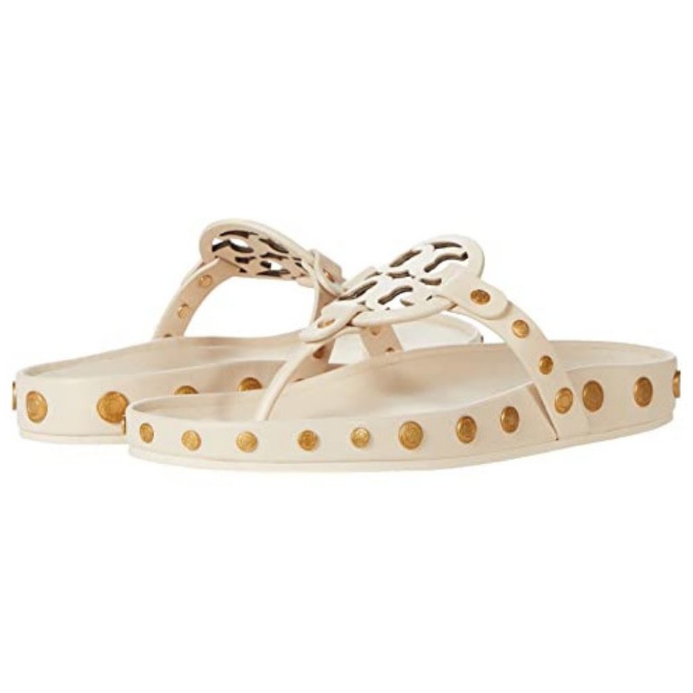 Tory Burch Miller LAST ONES! Cloud Coin Thong Sandals New Cream Ivory Leather - Picture 1 of 11